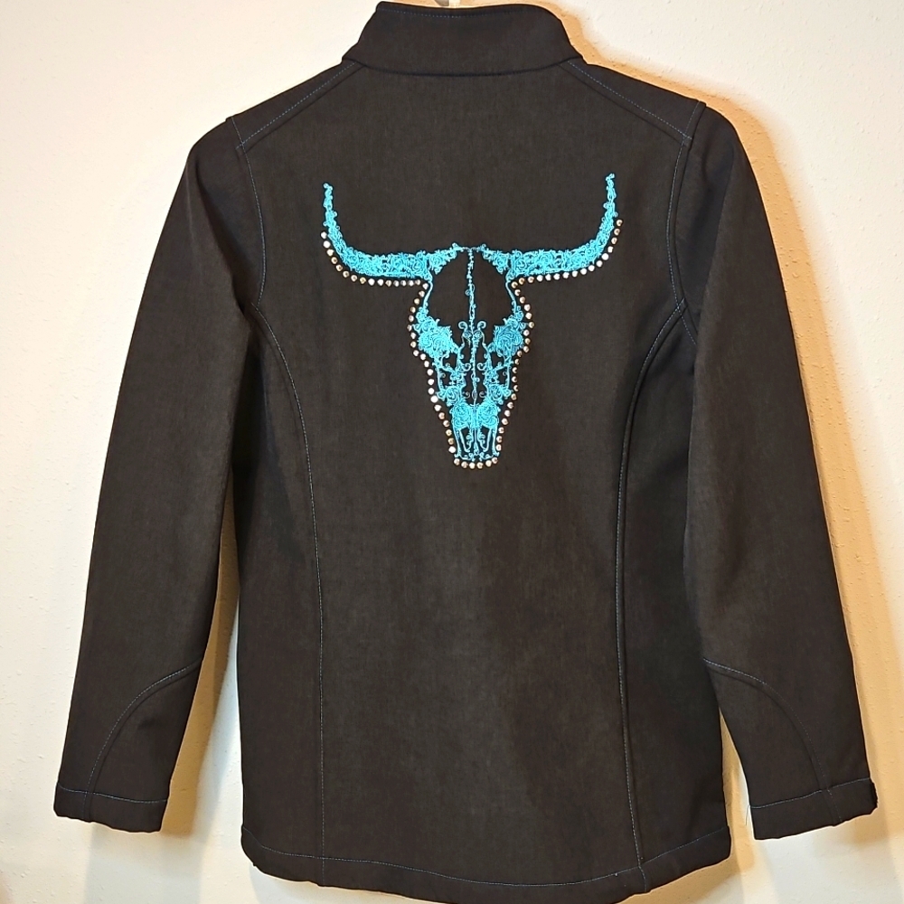 CH Cowgirl Hardware Fleece Lined Embellished Longhorn Western Jacket Sz. S